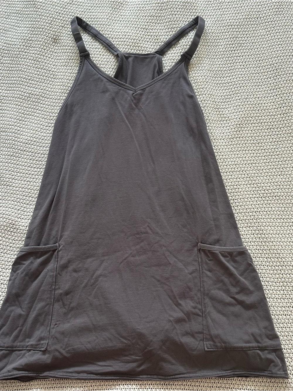 Sleeveless Racerback Pocket Tank Dress in Charcoal
